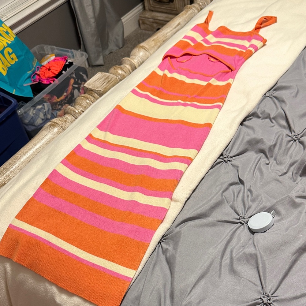 Striped Orange, Pink & Cream Knit Tank Dress